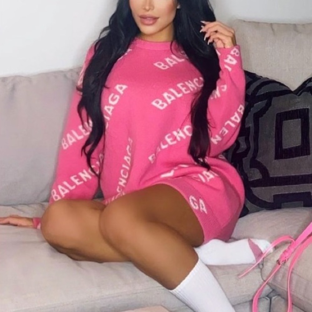 Authentic womens pink Balenciaga oversized knit sweater top dress x small XS
